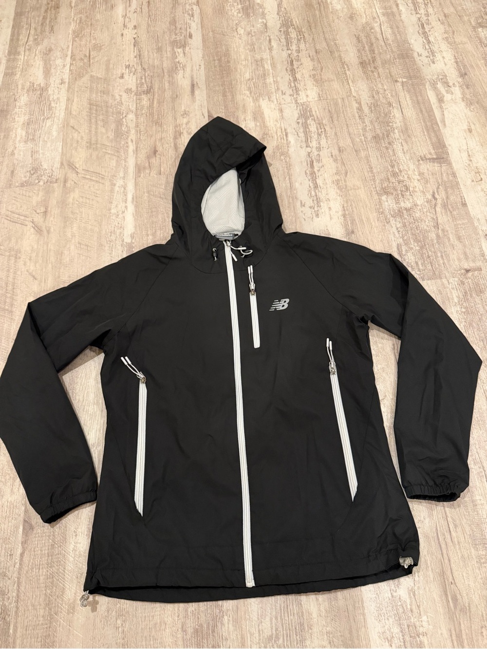 New Balance Black Hooded Windbreaker with White Zippers
